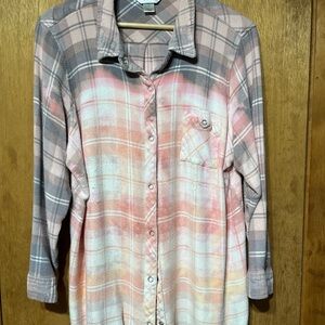 CJ Banks‎ Plaid Button Down Shirt - Pink and Gray